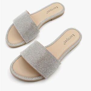 New Women's Glitter Shiny Slide Sandals  Round Toe Slip on Bling Slippers Sz 10